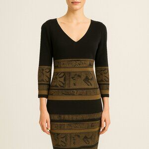 Peruvian Connection Black/Brown Aztec Print Pima Cotton Sweater Dress Size M